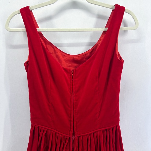 Vintage 50s Handmade Red Velvet Midi Dress Rosette Cocktail Dress Pinup Holiday - Picture 4 of 6